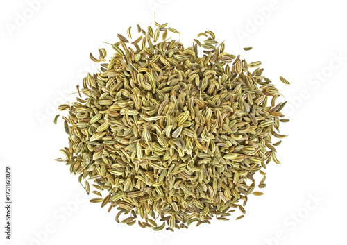 Fennel dry seeds isolated on a white background, top view