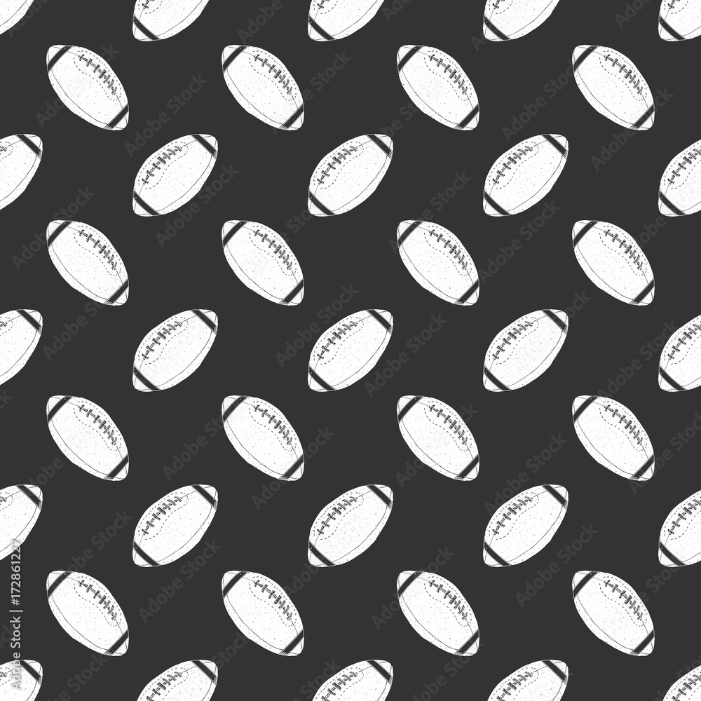 Football, rugby ball seamless pattern hand drawn sketch, vector illustration