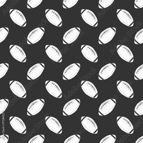Football, rugby ball seamless pattern hand drawn sketch, vector illustration