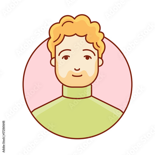 Portrait of a man. Face. The head of the red-haired guy. Avatar for the profile. Linear vector illustration
