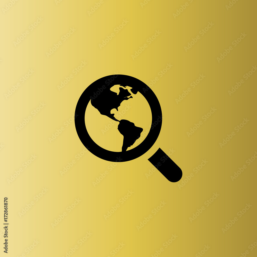 Magnifier glass with globe icon. flat design Magnifier glass with globe icon. flat design