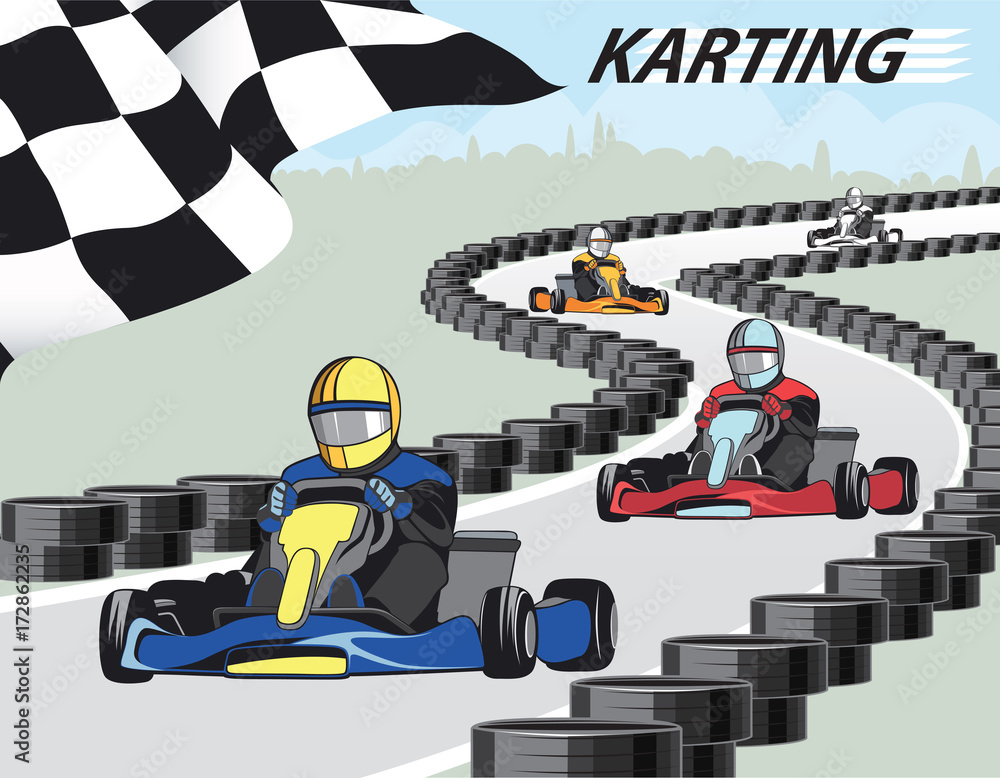 Vecteur Stock Karting. Leader pulls forward on the track for karts. Kart  competition. / Competition, Championship, Winner. Flat design, vector  illustration | Adobe Stock