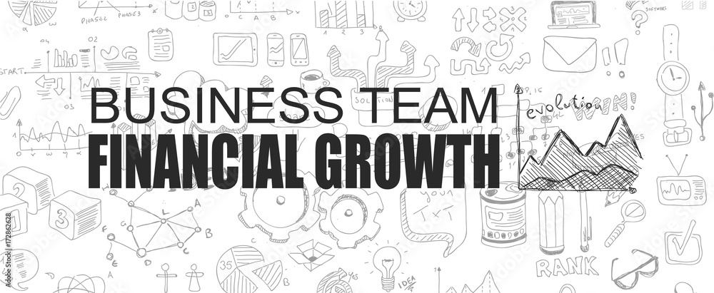 Financial Growth concept with Business Doodle design style: online courses, sales and offers, best timing and deals.