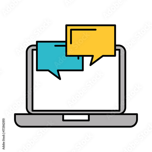 laptop with speech bubble communication dialog vector illustration