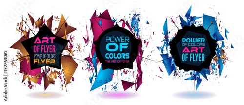 Futuristic Frame Art Design with Abstract shapes and drops of colors behind the space