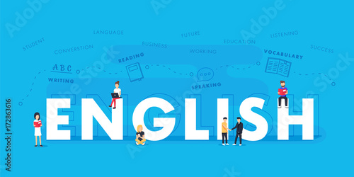 English word for education with icons flat design. Vector polyglot typographical wordcloud with mutiple words photo