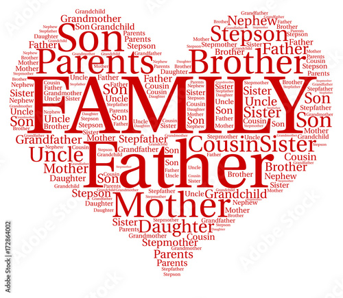 Family concept made with a heart shape and tags