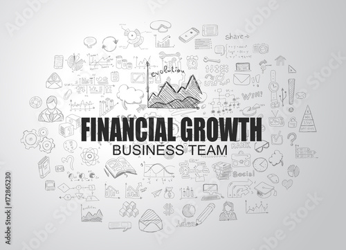 Financial Growth concept with Business Doodle design style: online courses, sales and offers, best timing and deals.