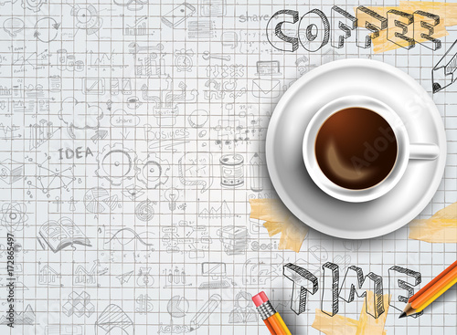 Infograph background template with a fresh coffee on table with infographic design