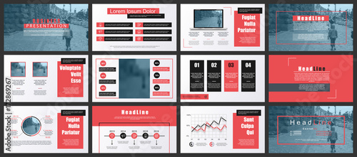 Red and black elements for infographics on white background. Presentation templates. Can be used for presentation, flyer and leaflet, corporate report, marketing, advertising, annual report, banner.