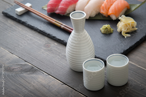 japanese sake and sushi