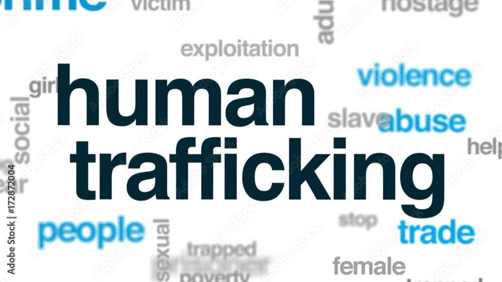 Human trafficking animated word cloud, text design animation. Human trafficking animated word cloud, text design animation.