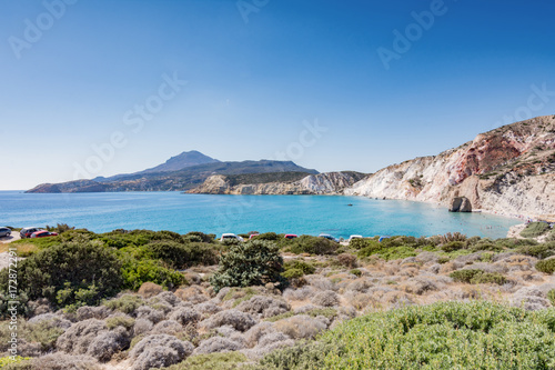 Vista panoramica della spiaggia di Firiplaka, isola di Milos GR 