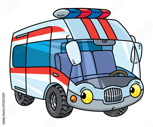 Funny small ambulance car with eyes.
