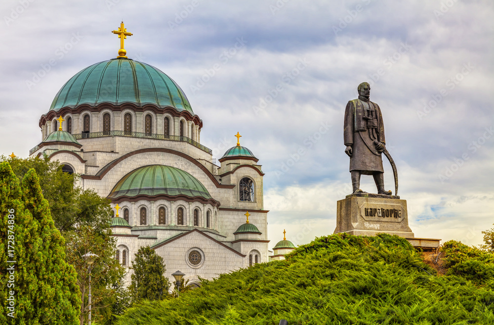 The great temple of St. Sava and monument to Karadjordje. HDR image