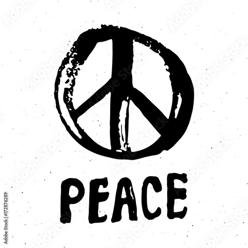 Peace symbol, hand drawn grunge Hippie or pacifist sign, vector illustration isolated on white background