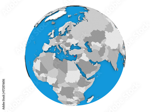 Cyprus on globe isolated