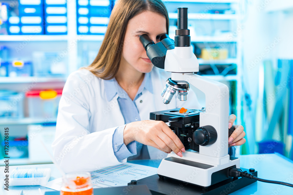 Fish caviar research in laboratory. Food Processing and Quality Control Fish Fish caviar research in laboratory. Food Processing and Quality Control Fish