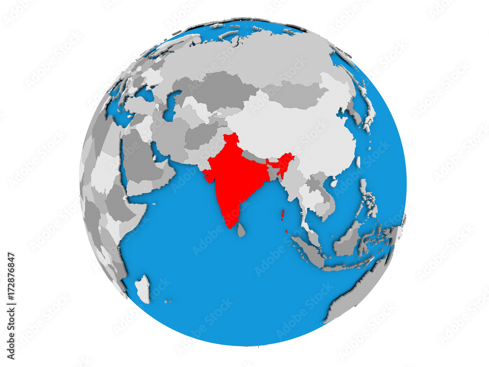 India on globe isolated