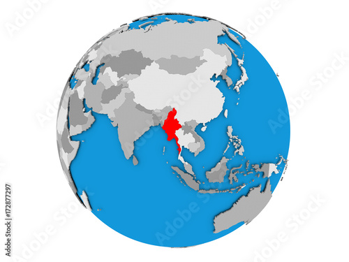 Myanmar on globe isolated