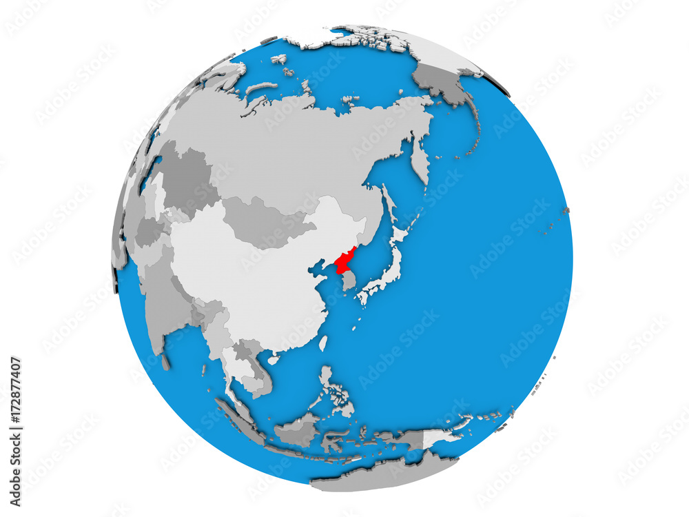North Korea on globe isolated North Korea on globe isolated