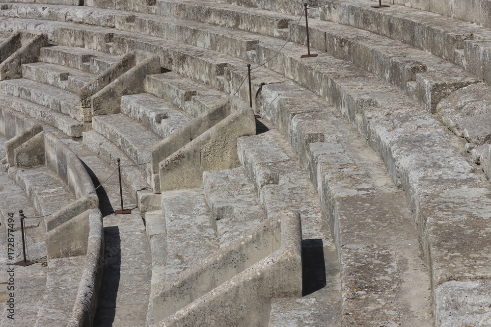 Ancient Roman amphitheater in St.Oronzo Square. Lecce, Apulia, Italy