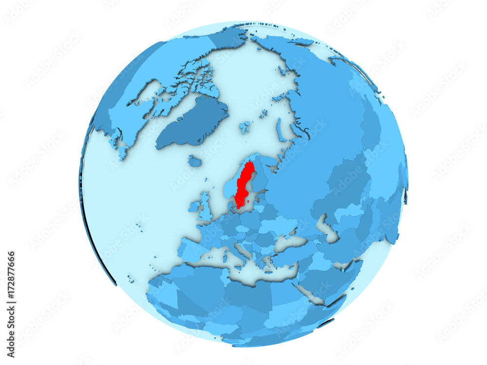 Obraz premium Sweden on blue globe isolated