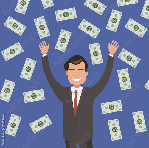Young businessman is catching big money.