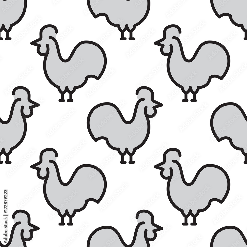 Naklejka premium Seamless pattern with bird rooster. Vector kids pattern chicken which can be used for printing, textiles and children clothing.