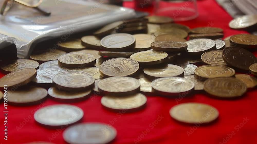 Heap coins stair on table. Coins make difference step to step for save money . Heap coins stair on table. Coins make difference step to step for save money .