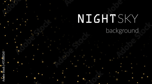 Night sky with gold stars on black background. Dark astronomy space template. Galaxy starry pattern for wallpaper. Shiny golden stars night sky universe. Cosmos stars wallpaper Vector illustration