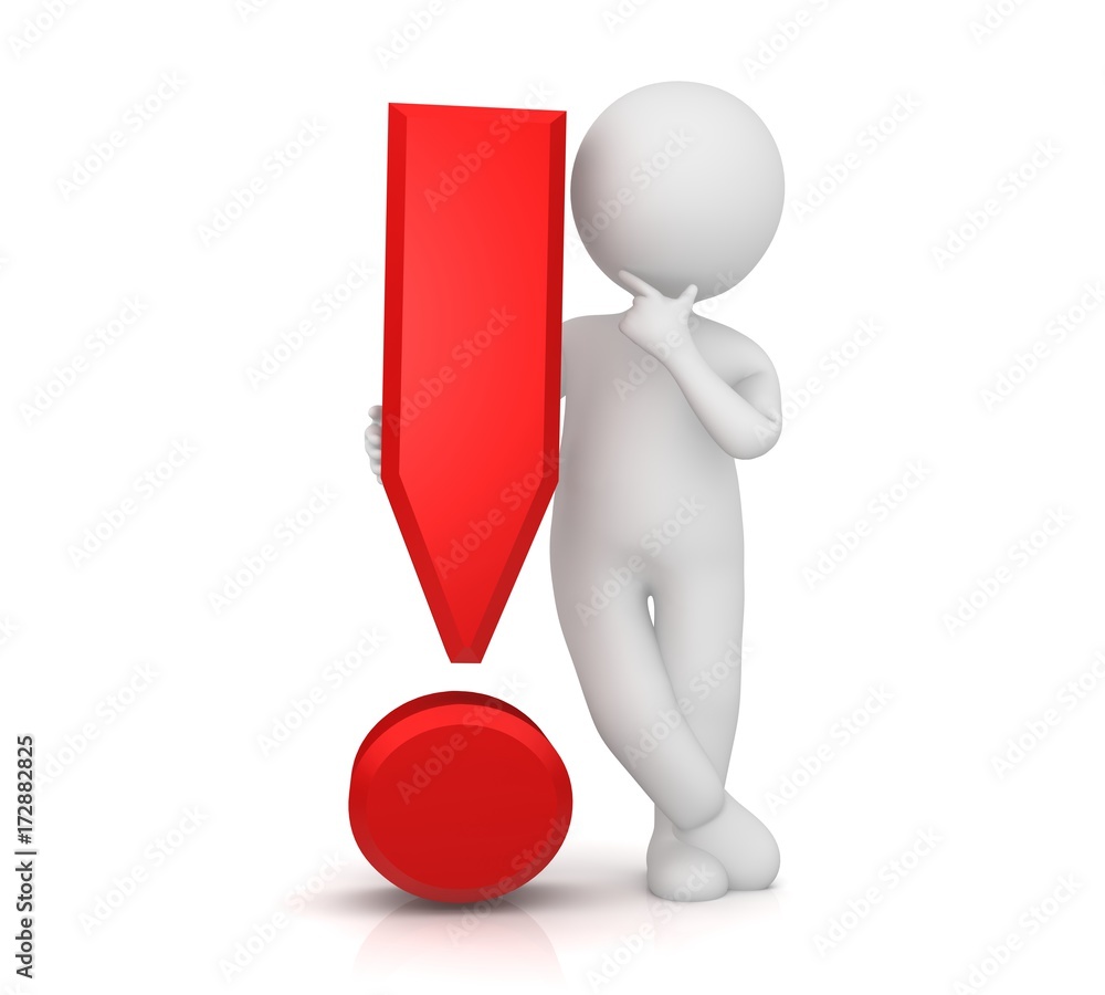 exclamation mark red 3d exclamation point advice sign warning symbol attention icon with thinking stick man isolated on white exclamation mark red 3d exclamation point advice sign warning symbol attention icon with thinking stick man isolated on white