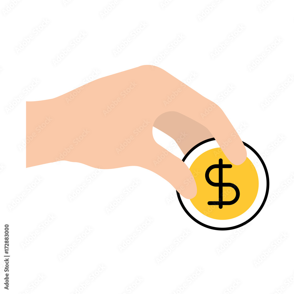 hand give coin money dollar bank economic vector illustration hand give coin money dollar bank economic vector illustration