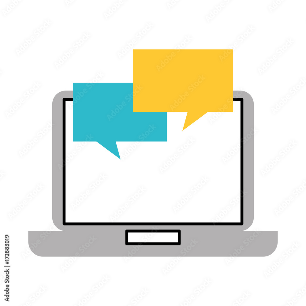 laptop with speech bubble communication dialog vector illustration laptop with speech bubble communication dialog vector illustration