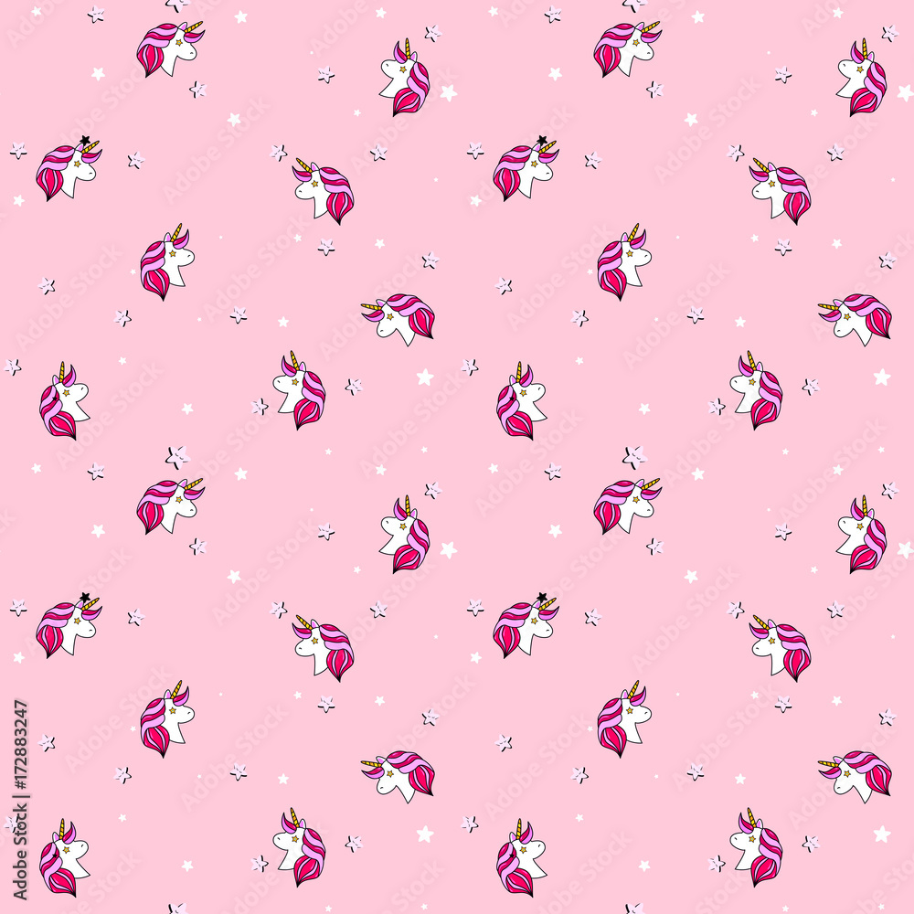 Seamless Pattern With Unicorn Pegasus Pony Head And Stars Cute Lovely Magic Background Fantasy Wallpaper Vector Illustration Vector Comic Print In Pop Retro Artstyle Abstract Background For Girls Stock Vector Adobe Stock