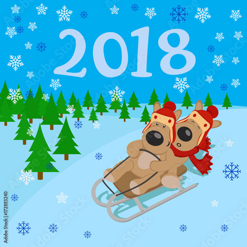 With the New Year and Christmas 2018. Dog sledding.