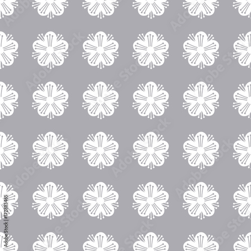Seamless myrtle flower pattern No. 1, vector graphic on isolated background.
