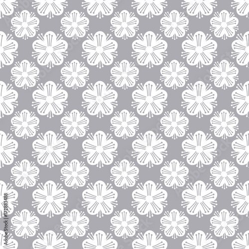 Seamless myrtle flower pattern No. 2, vector graphic on isolated background.
