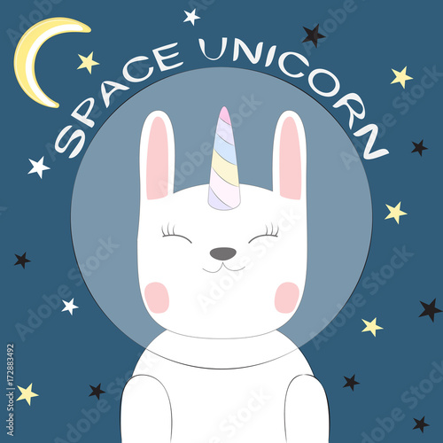 Cute fantasy cat astronaut unicorn. Sweet kids graphics for t-shirts.