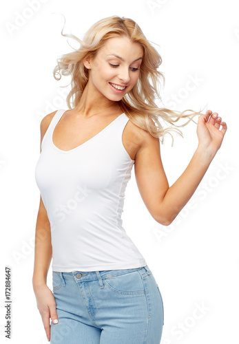 happy smiling young woman with blonde hair