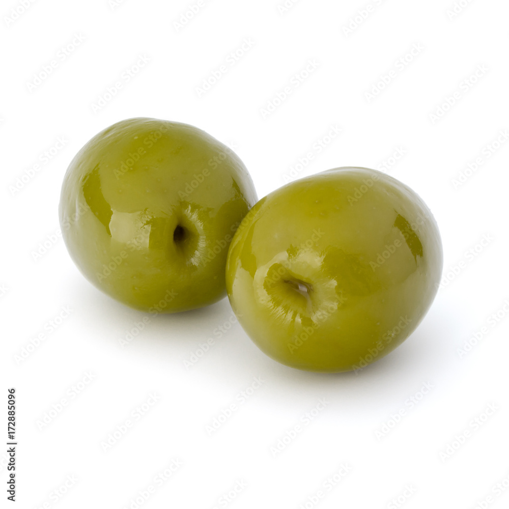 Obraz premium Green olives fruits isolated on white background cutout