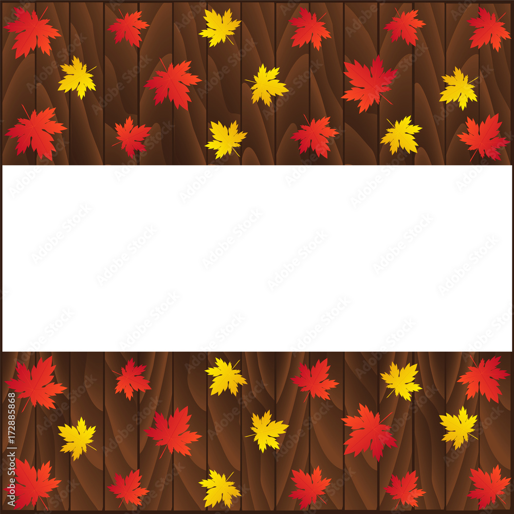 Template for a postcard on a wooden background. Autumn leaves Template for a postcard on a wooden background. Autumn leaves