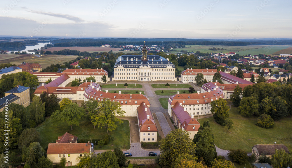 Aerial view of Hubertusburg - a Baroque palace in Saxony