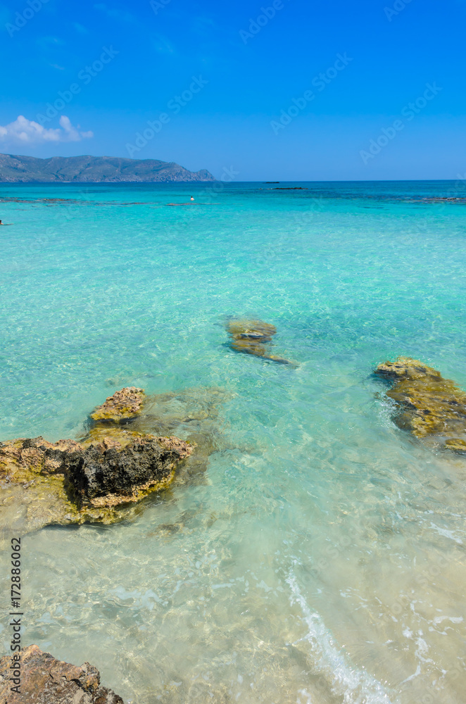 Paradise beach with turquoise water, in Elafonisi, Crete, Greece - Travel destination in Europe Paradise beach with turquoise water, in Elafonisi, Crete, Greece - Travel destination in Europe