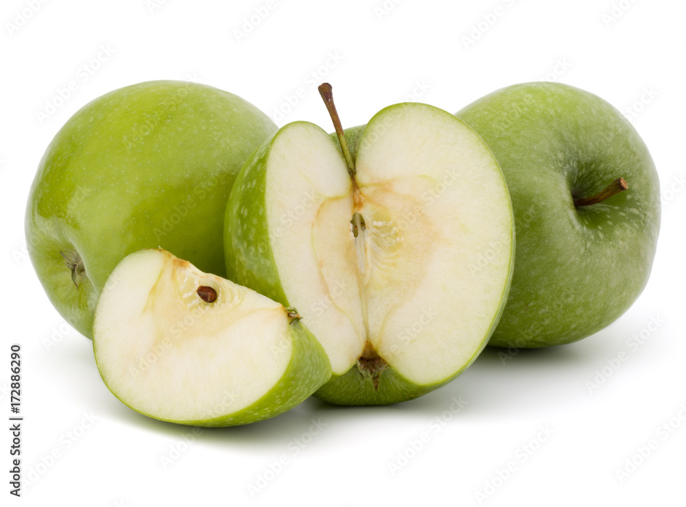 Green sliced apple isolated on white background cutout Green sliced apple isolated on white background cutout
