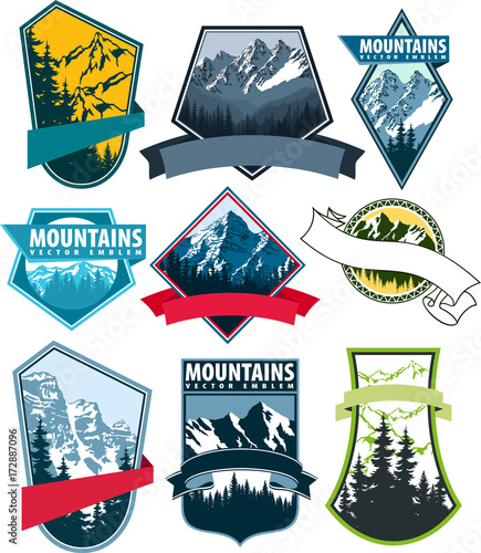 set of Vector Mountains Emblem logos