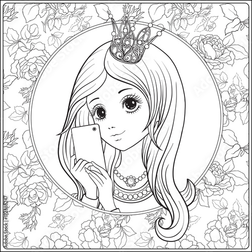 Young nice girl with long hear and princess Crown on her head ma