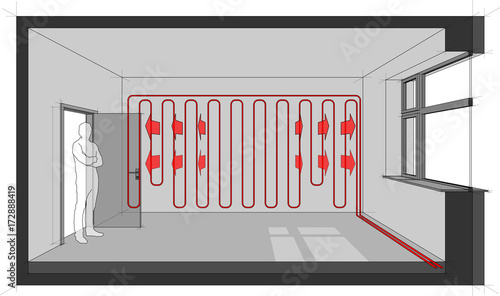Diagram of a room heated with wall heating 