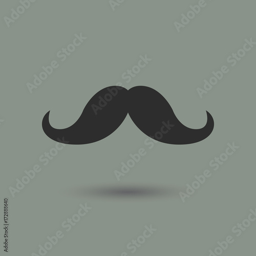 Mustache icon in modern style with shadow and gray background. Symbol of a beard, barber shop and no shave november.
