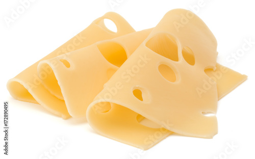 three Cheese slices isolated on white background